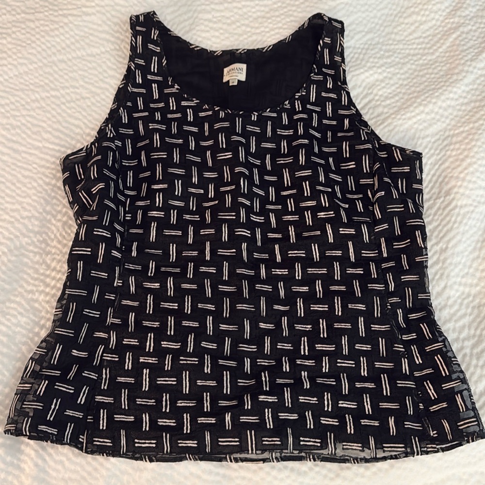 Armani Collezioni Top Womens 10 Black Polka Dot Scoop Neck Knit Tank Italy (@M)